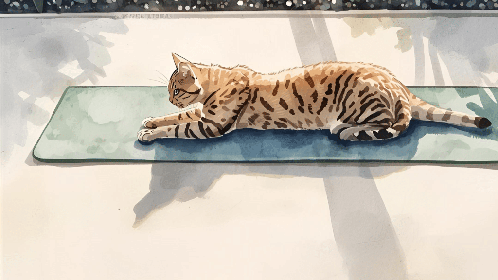 Séance de photo… chat chat chat Salutation au Soleil avec un chat